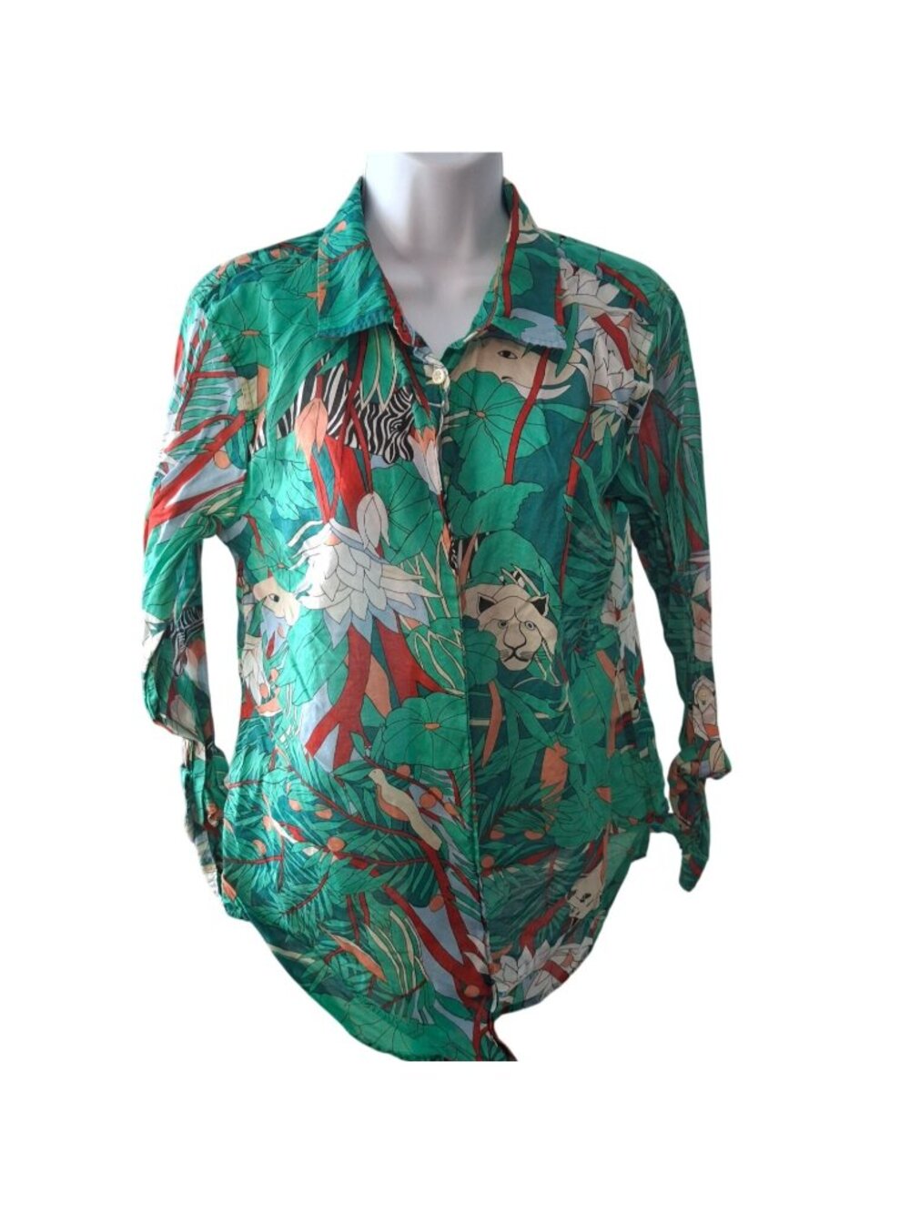 Talbots Womens Large Tropical Print Button Up Shirt Coastal Preppy Resortcore